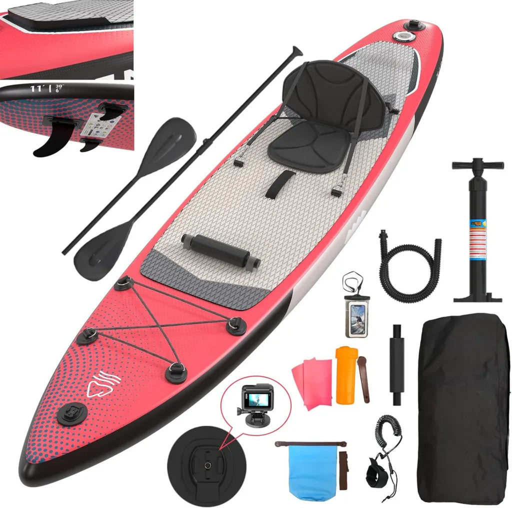 Planche de Paddle Gonflable JUMMICO 2-en-1 avec Si¨¨ge Kayak, 330x76x15 cm, Supporte jusqu'¨¤ 160 kg, Parfait pour Surf, P¨ºche et Yoga