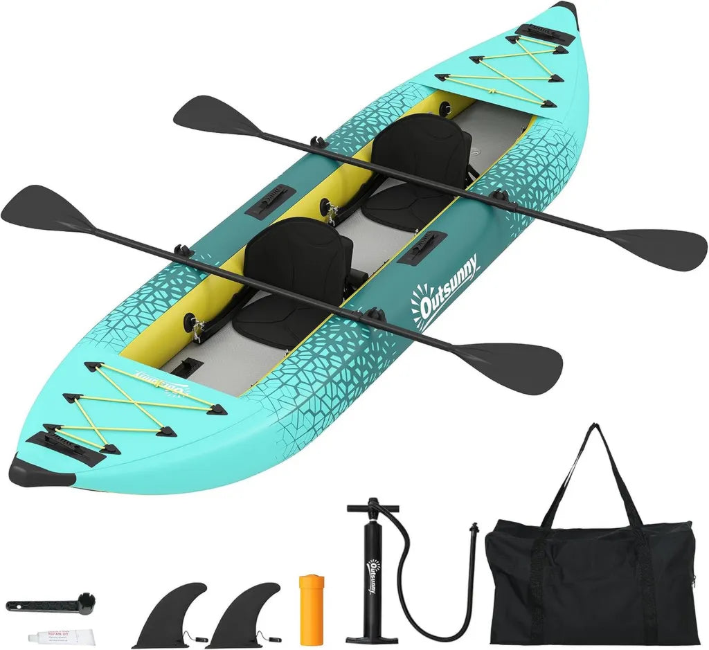 Kayak Gonflable 2 Personnes 3,7 m avec Si¨¨ges Confortables et Accessoires Complets