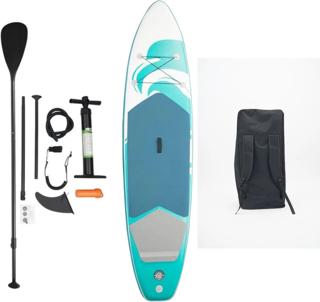 Planche de paddle gonflable avec accessoires complets pour yoga et surf, charge max 150 kg