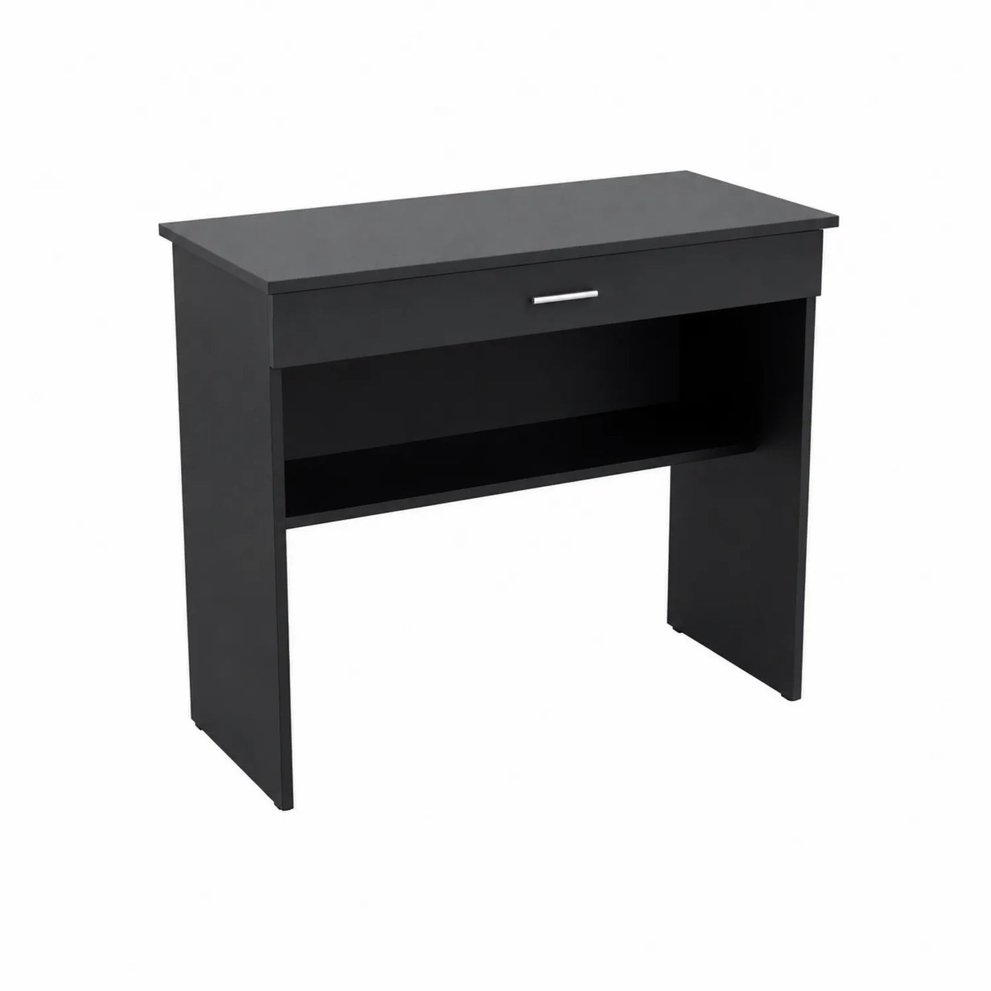 Bureau en bois noir avec tiroir et étagère