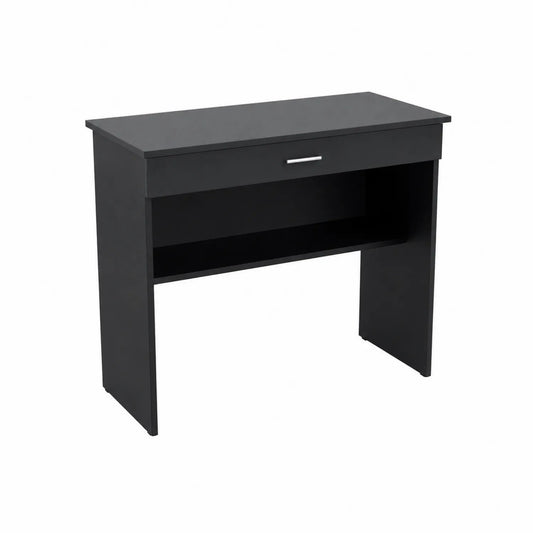 Bureau en bois noir avec tiroir et étagère