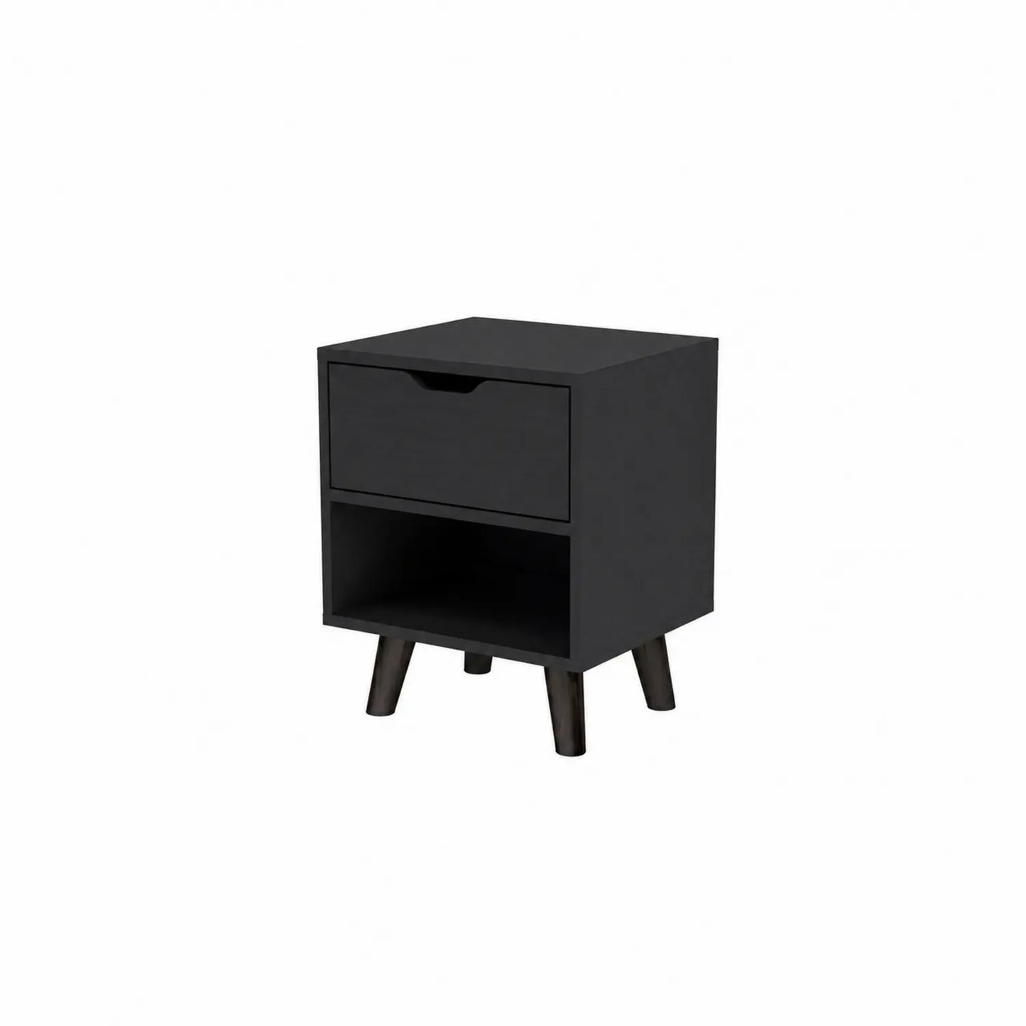 Table de chevet en MDF noir avec tiroir et étagère 45x35x55cm