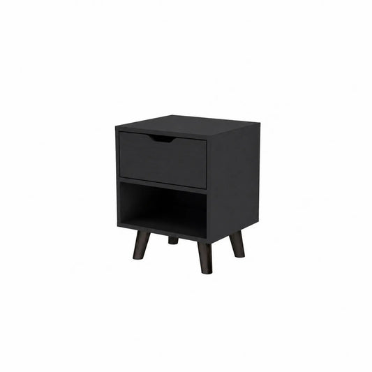 Table de chevet en MDF noir avec tiroir et étagère 45x35x55cm