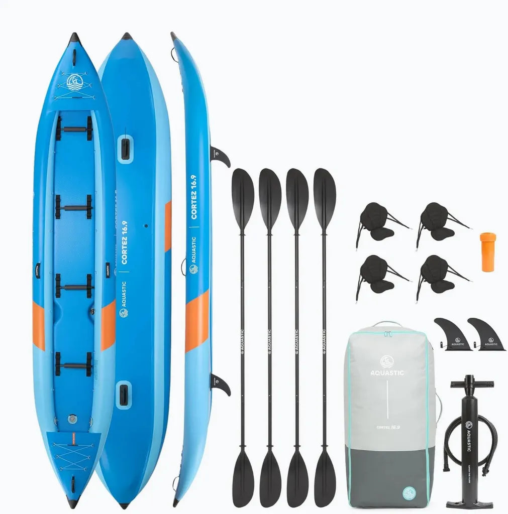 Kayak Gonflable 4 Places AQUASTIC Cortez 16'9 ¨C 510 cm avec Fond Drop Stitch et Accessoires