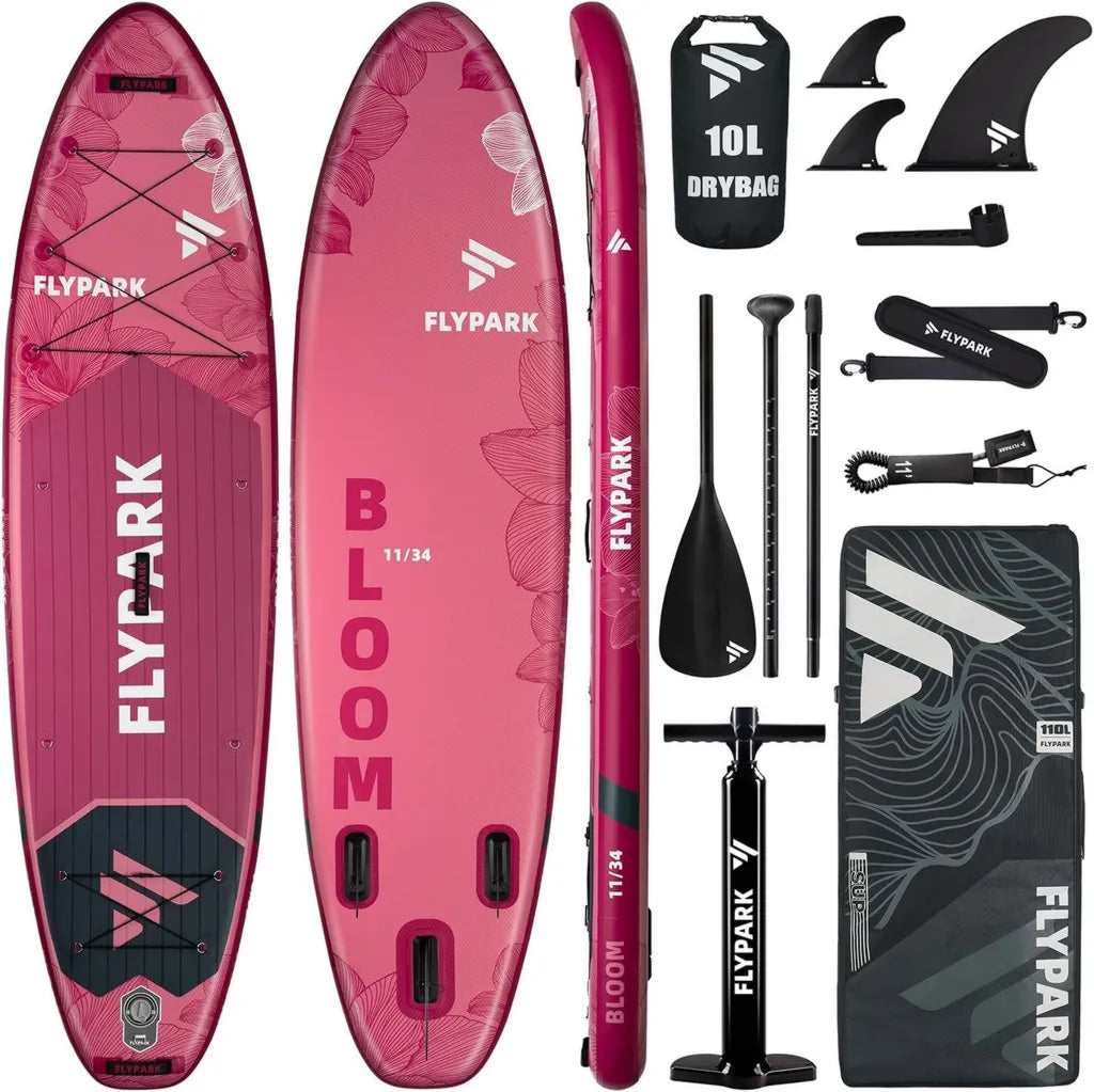 Planche ¨¤ Pagaie Gonflable Flypark 3,5m x 8,9m, Capacite 195kg, Id¨¦ale pour Famille et P¨ºche, Support Cam¨¦ra, Sangle Inclus