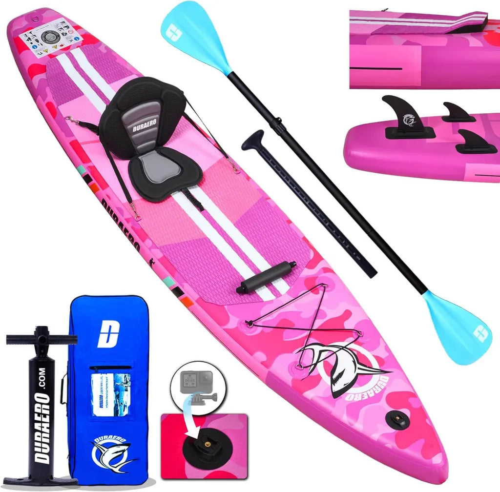 Planche de Paddle Gonflable Rose avec Si¨¨ge Kayak, 330x76x15 cm, Charge 150 kg