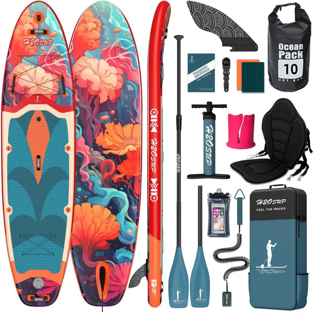 Planche ¨¤ pagaie gonflable, design large et stable avec accessoires SUP de qualit¨¦, pour adultes | Explorez la p¨ºche