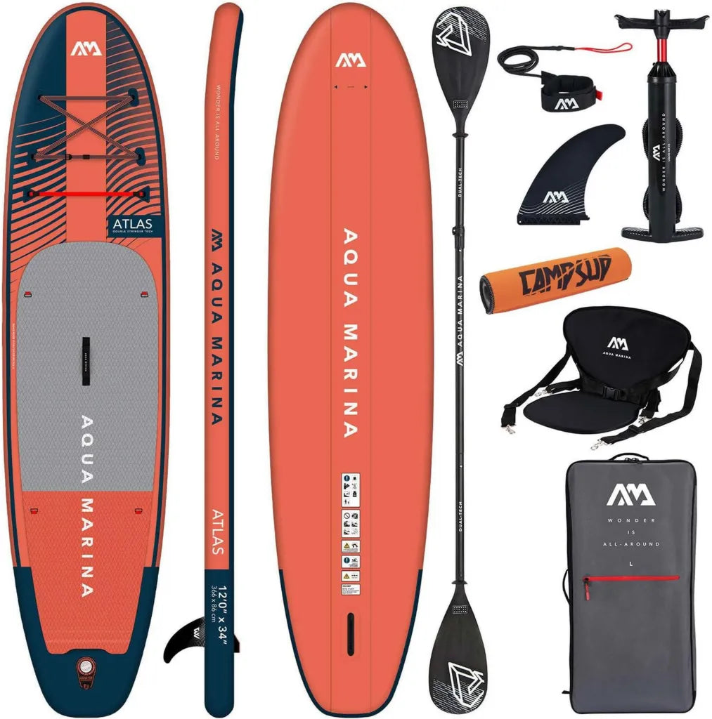 Planche de Paddle Gonflable Aqua Marina Atlas 12'0' - Id¨¦ale pour D¨¦butants - Kit Complet ¨¦dition Limit¨¦e Rouge