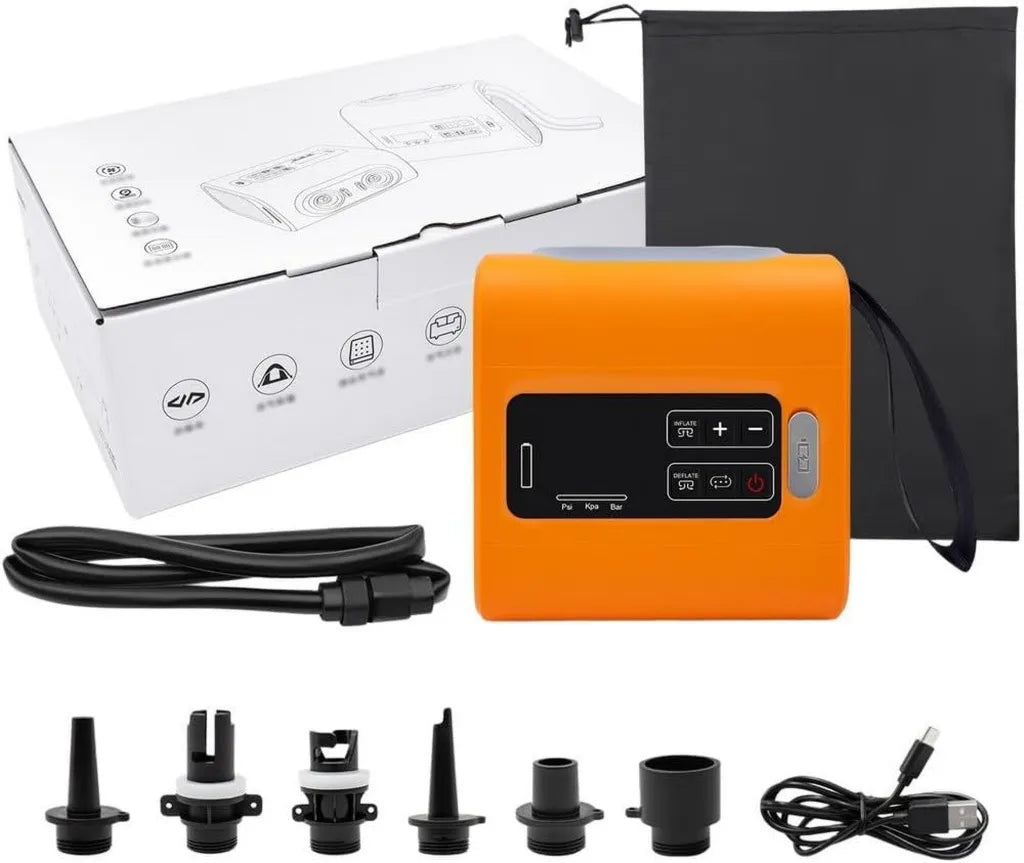 Gonfleur ¨¦lectrique Rechargeable 22 PSI avec 6 Embouts, Pompe Haute Pression Portable Sans Fil pour Kayak et Bateaux, Couleur Orange