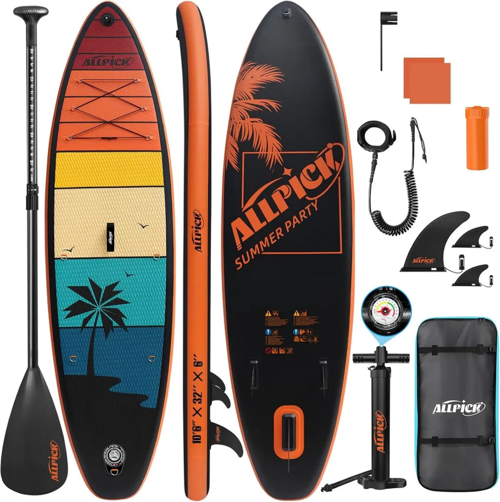 Planche de Paddle Gonflable 320 cm avec Support Cam¨¦ra, Pagaie R¨¦glable, pour Tous Niveaux, 200 kg