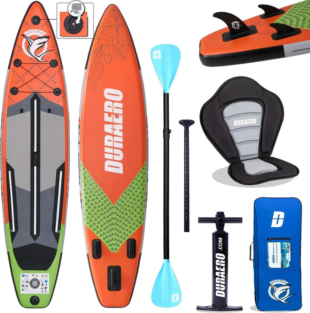 Planche de Paddle Gonflable Premium avec Accessoires, Si¨¨ge Kayak et Support Cam¨¦ra, 330x76x15 cm/305x76x15 cm, Charge Max 150kg/130kg