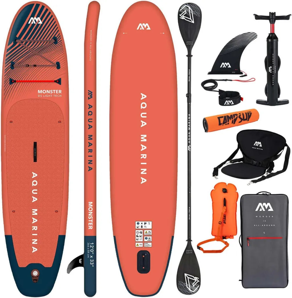 Planche de SUP Gonflable Aqua Marina Monster 12'0' - Id¨¦ale pour D¨¦butants - Kit Complet ¨¦dition Limit¨¦e - Couleur Rouge