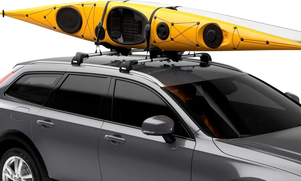 Thule Porte-Kayak Double Universel - Support en J pour 2 Kayaks ou SUP - Accessoires Inclus - Capacit¨¦ 59 kg