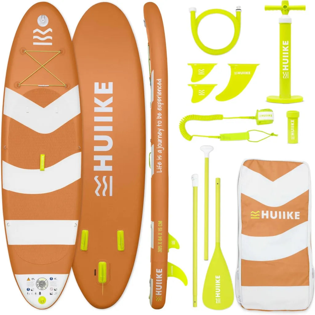 Planche de Paddle Gonflable HUIIKE avec Accessoires, Pagaie, Ailerons et Pompe. Grande Stabilit¨¦ et R¨¦sistance, 305x84x15 cm, Capacit¨¦ 130 kg