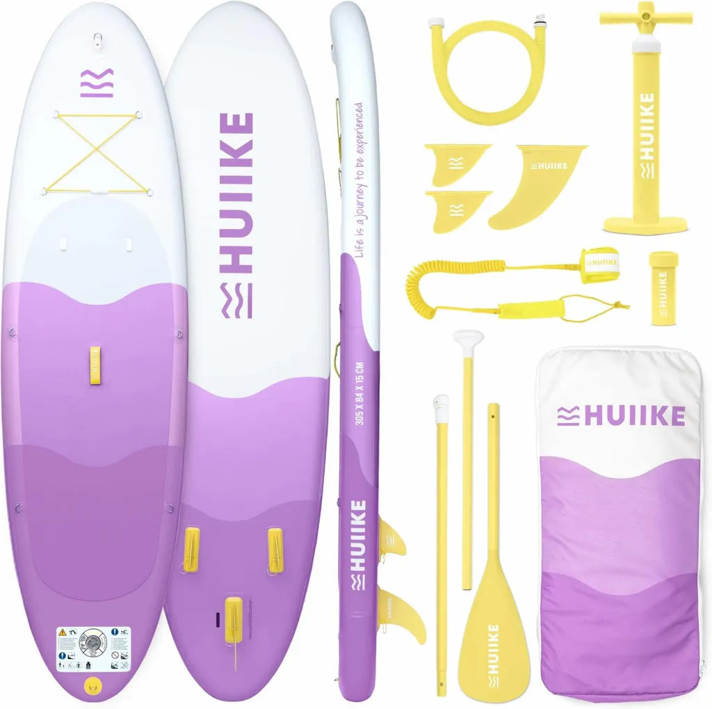Planche de Paddle Gonflable HUIIKE Adulte avec Accessoires, Pompe et Ailerons, 305 x 84 x 15 cm, Supporte jusqu'¨¤ 130 kg