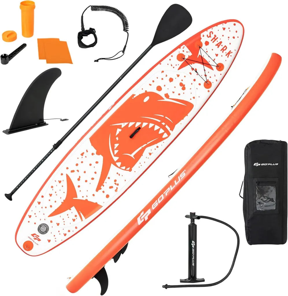 Planche de Paddle Gonflable Adulte 320x76x15CM avec Accessoires Complets - Mod¨¨le Requin Orange