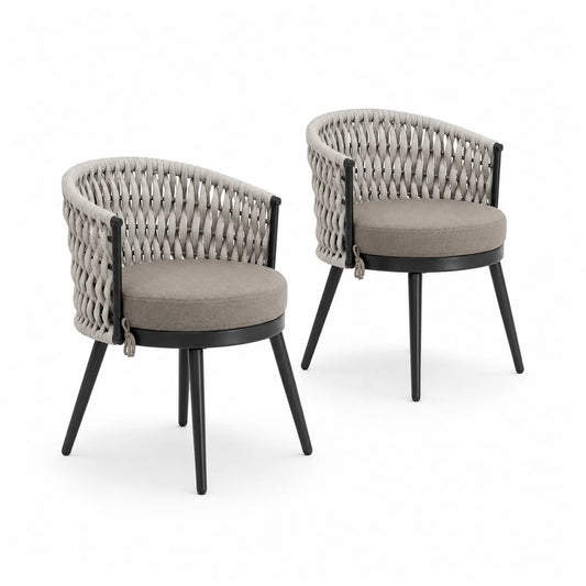 Lot de 2 chaises d'extérieur en aluminium et corde avec coussins