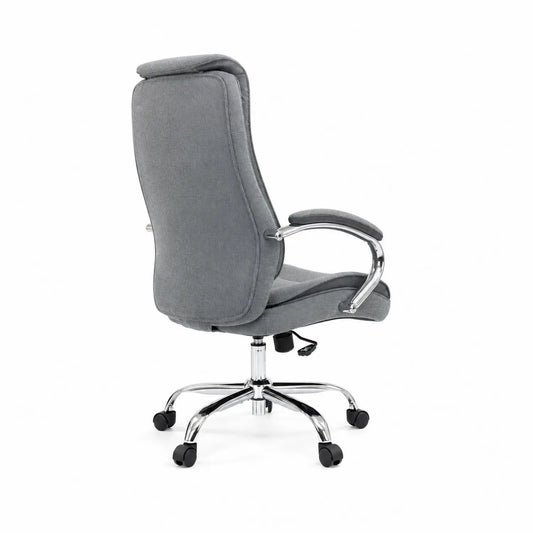 Chaise de bureau en tissu gris avec accoudoirs chromés