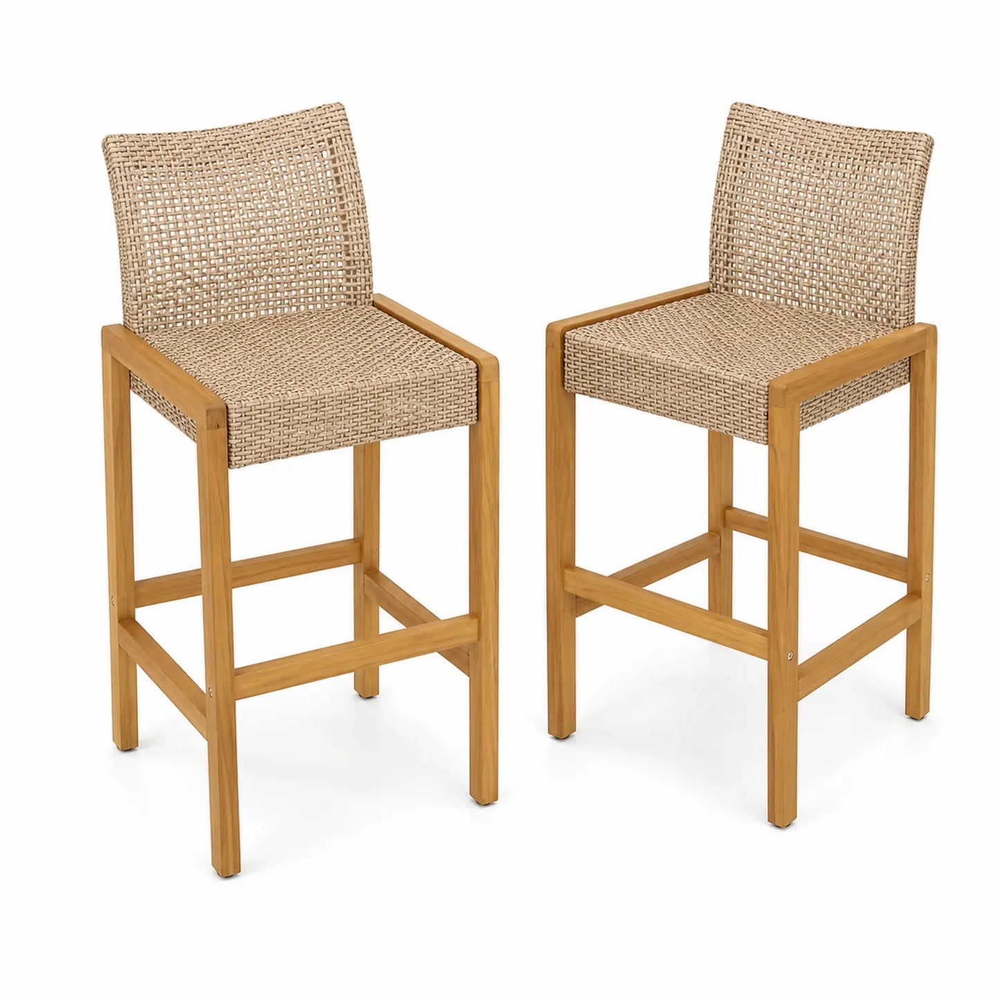Set de 2 chaises de bar en bois et résine tressée