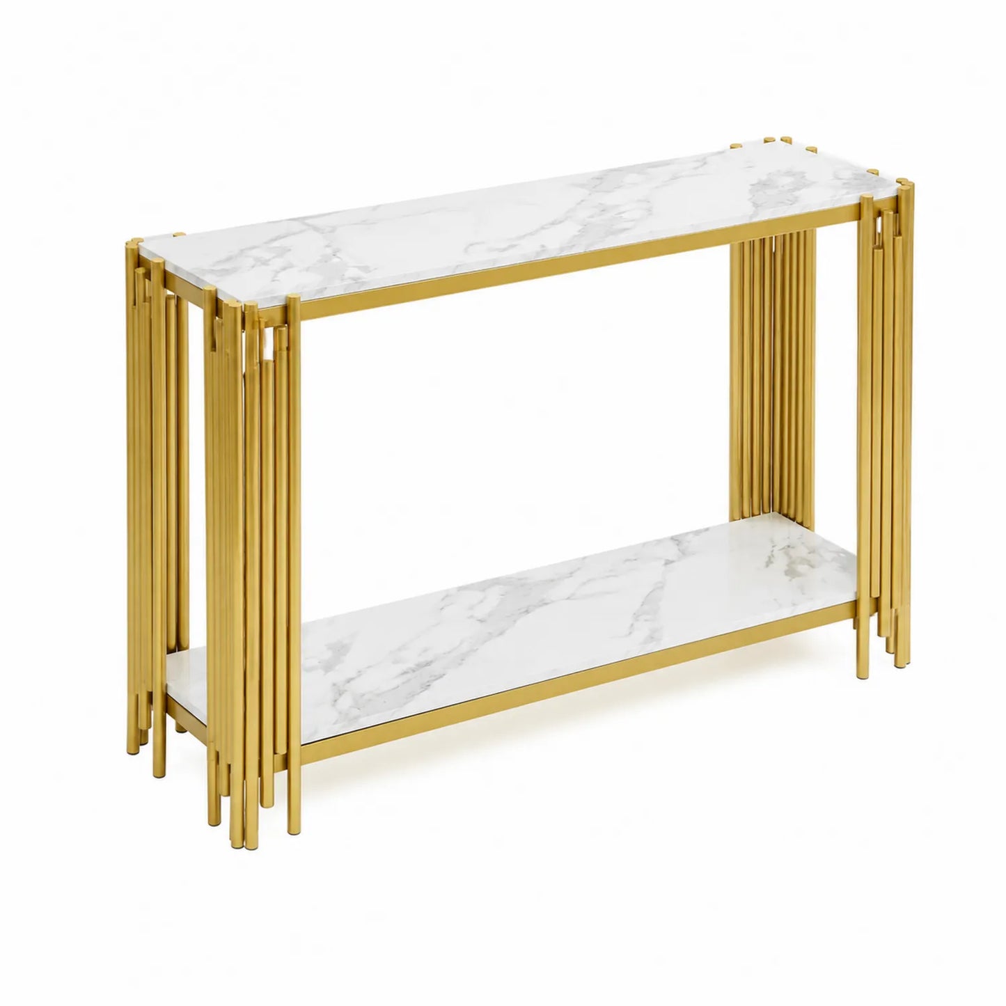 Console en marbre blanc et métal doré à deux niveaux