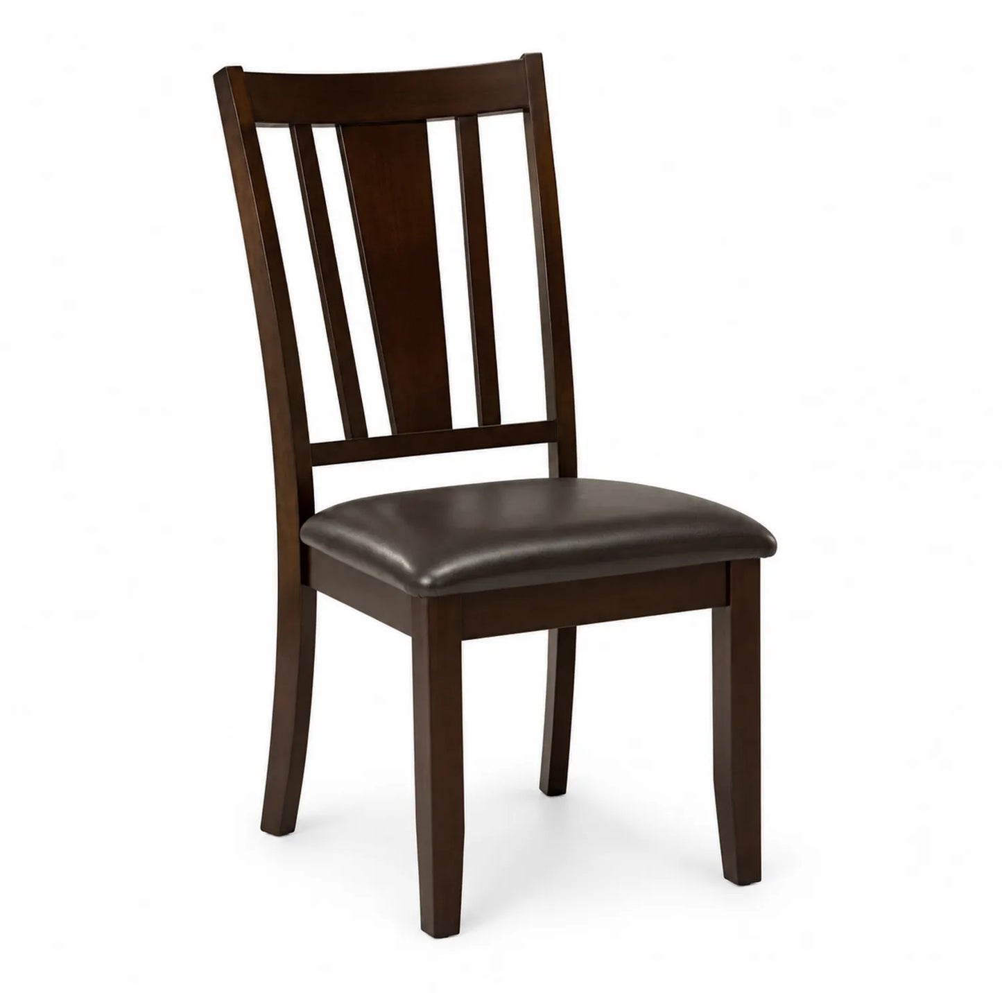 Chaise en bois et similicuir brun foncé