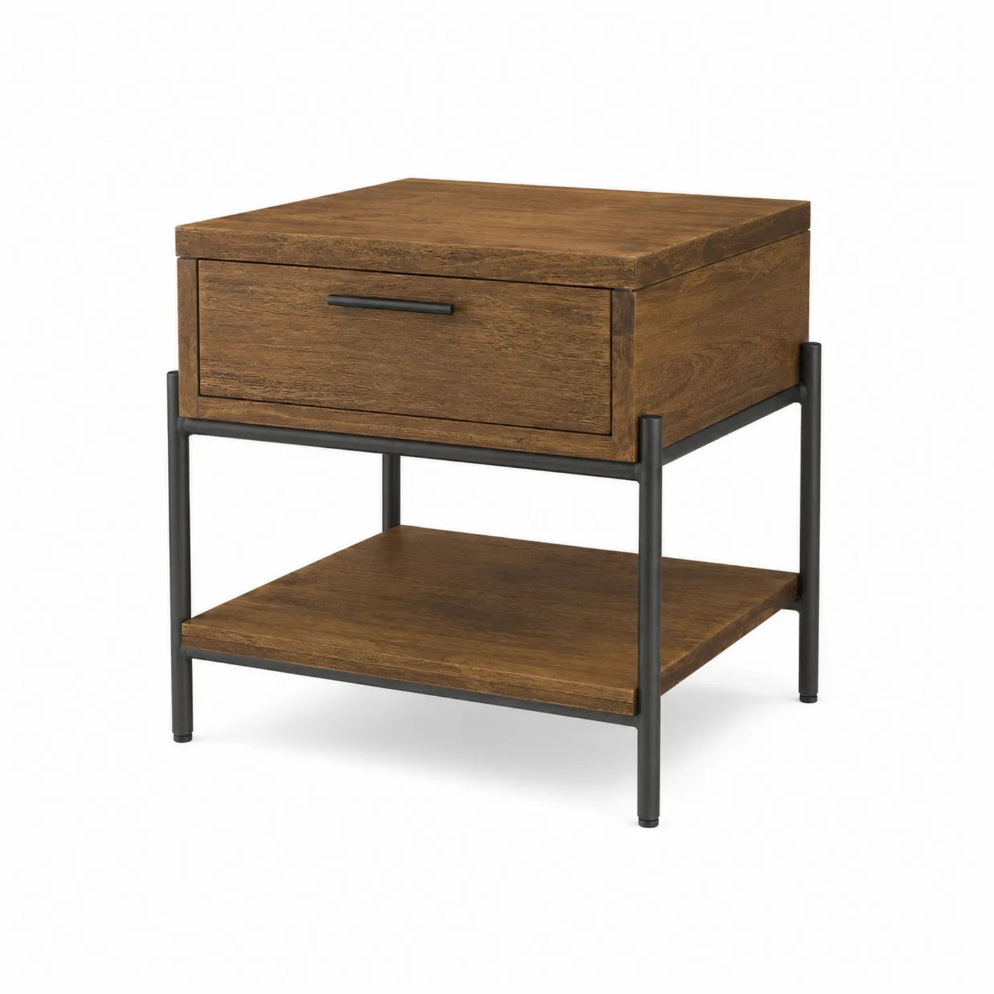 Table de chevet en bois et structure métallique avec tiroir