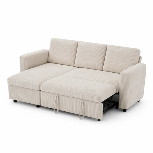Canapé-lit modulable en tissu côtelé Beige 200x140 cm