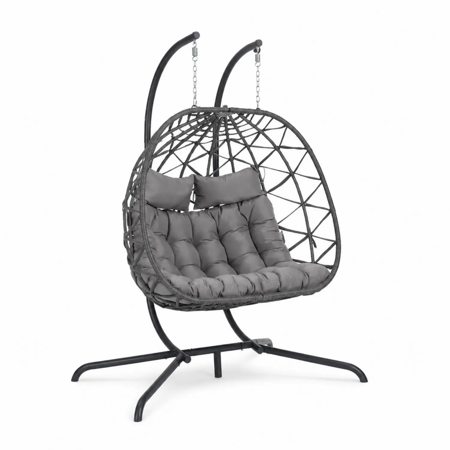 Chaise suspendue en rotin synthétique gris avec coussins