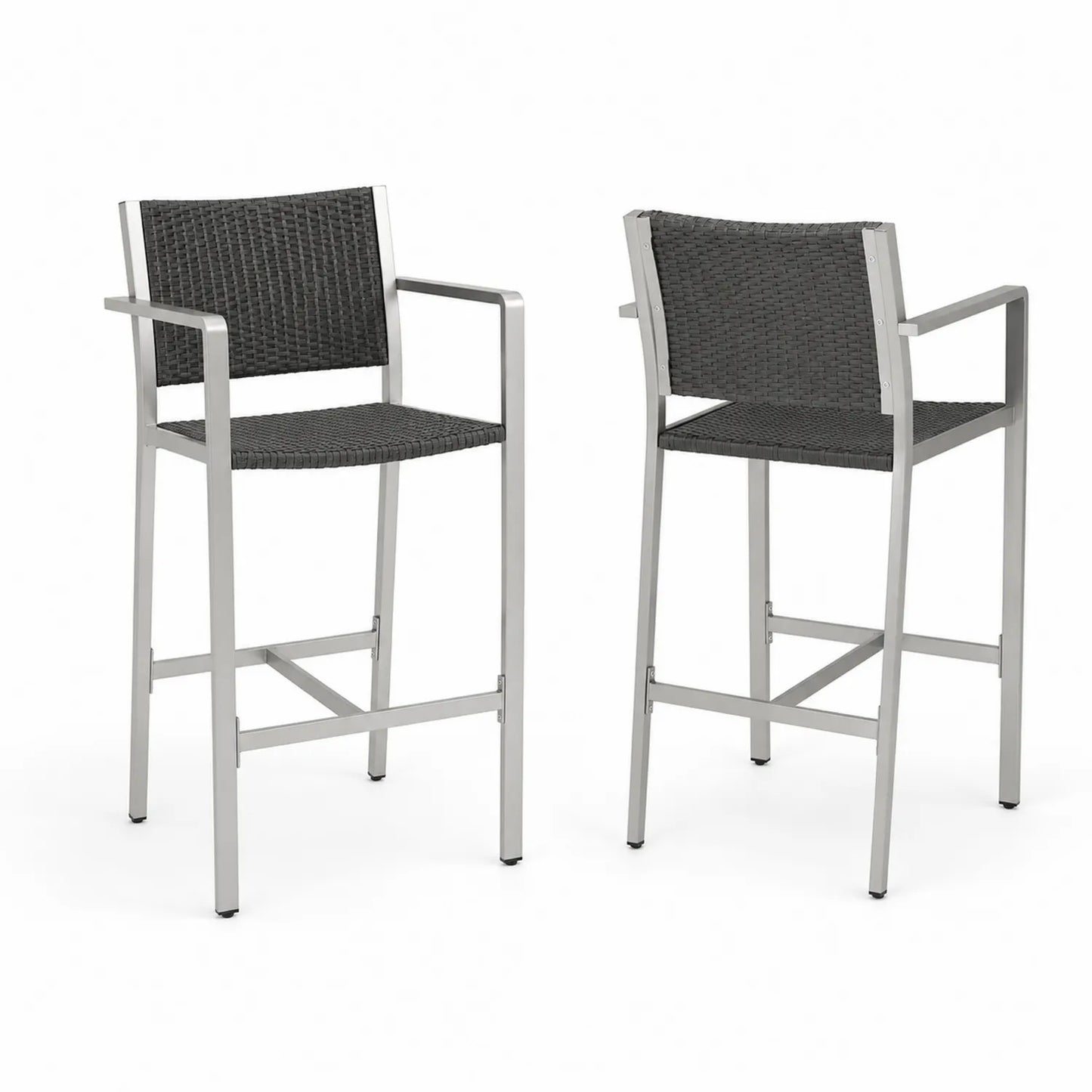 Chaises de bar extérieures en acier et résine tressée Gris