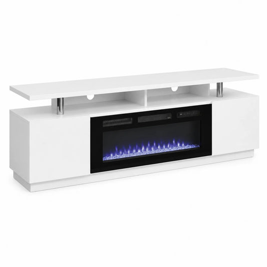 Meuble TV avec cheminée électrique intégrée en bois et métal Blanc