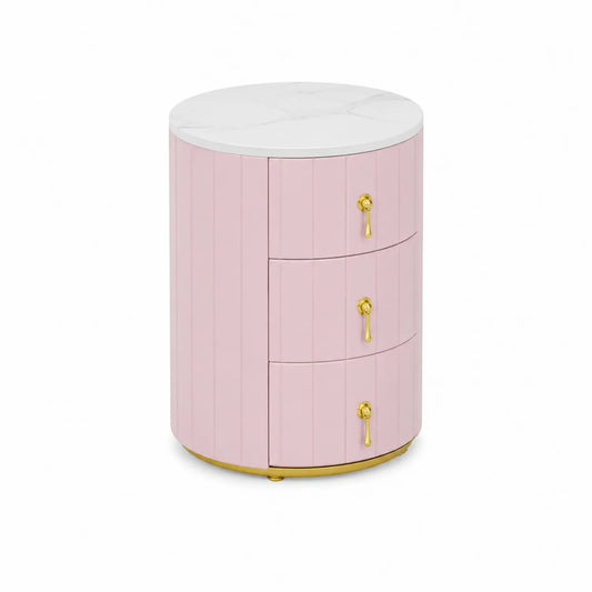 Table de chevet en bois rose avec plateau en marbre blanc