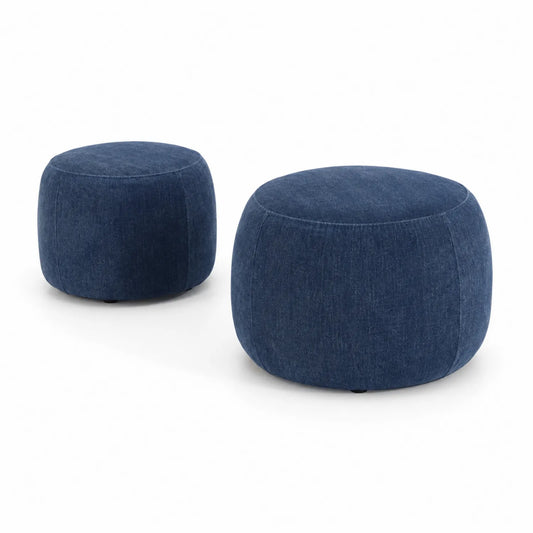 Ensemble de 2 poufs ronds en lin bleu 50 cm