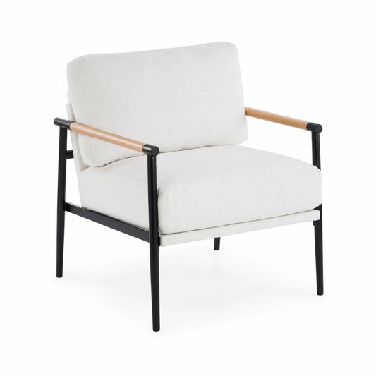 Fauteuil en Métal et Bois avec Revêtement en Polyester Blanc