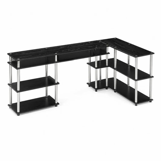 Bureau d'angle en bois et métal noir
