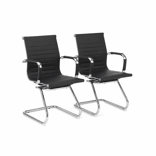 Lot de 2 chaises en cuir synthétique noir avec structure en métal chromé