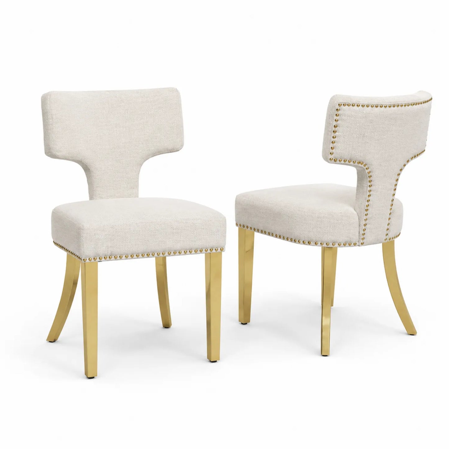Chaises de salle à manger en tissu et métal doré, ensemble de 2