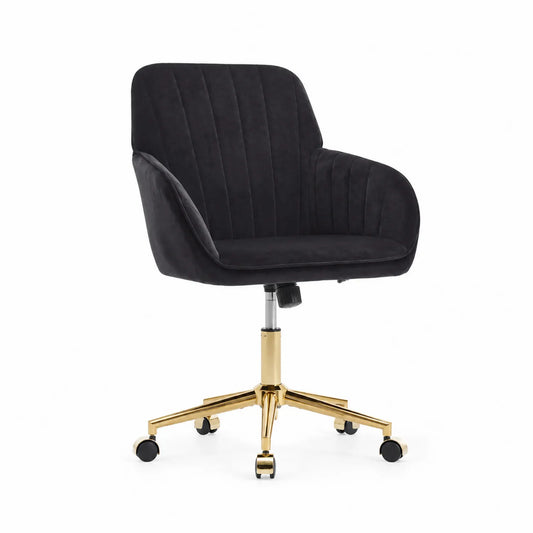 Chaise de bureau en velours noir avec base en métal doré
