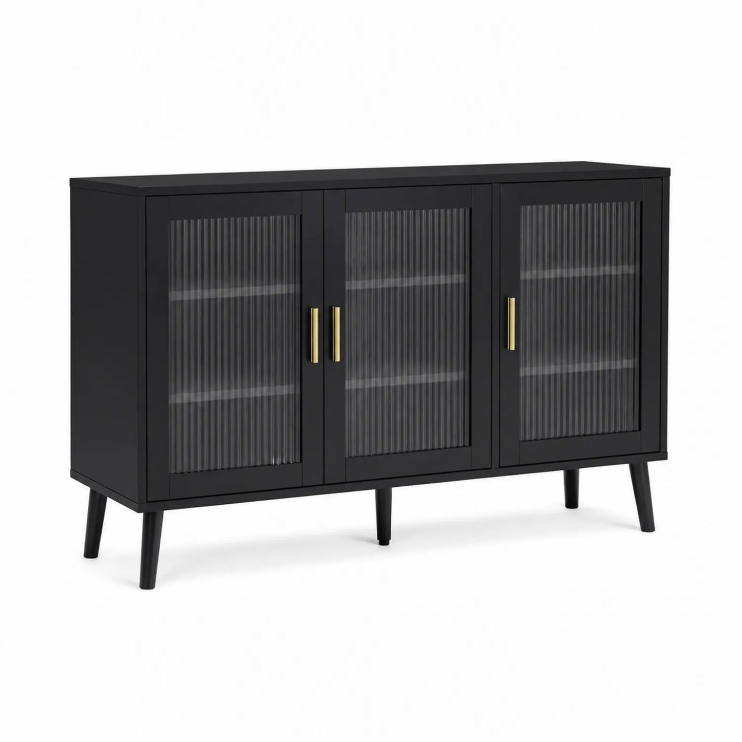Buffet en bois noir avec portes en verre trempé cannelé