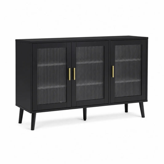 Buffet en bois noir avec portes en verre trempé cannelé