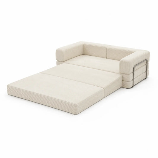 Canapé-Lit Convertible en Tissu Côtelé Beige 200x140cm