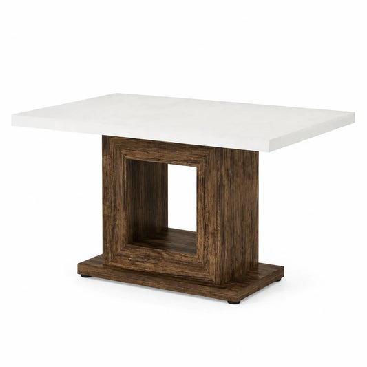 Table rectangulaire en bois et marbre blanc 150x90x75 cm