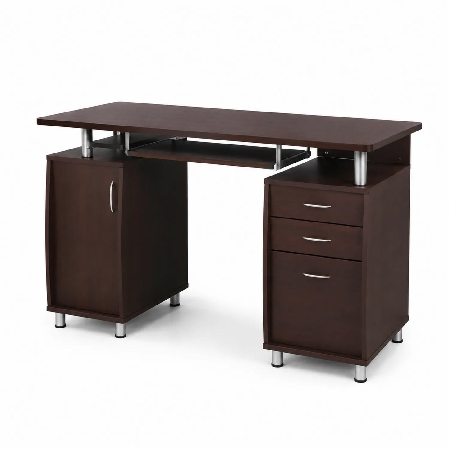 Bureau en bois brun foncé avec rangement