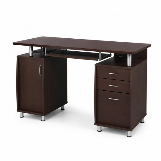 Bureau en bois brun foncé avec rangement