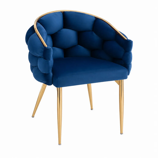Chaise en velours bleu avec pieds en métal doré
