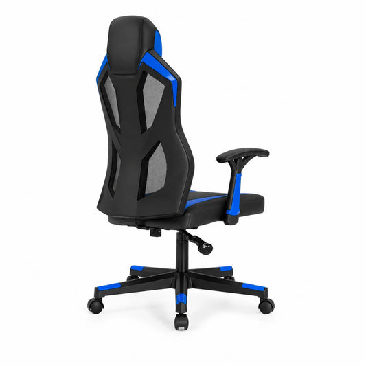 Chaise de bureau en cuir synthétique noir et bleu avec accoudoirs réglables