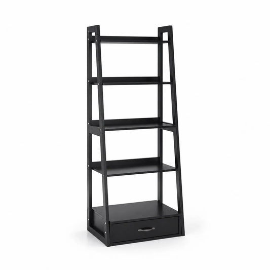Étagère 4 niveaux avec tiroir en bois MDF noir