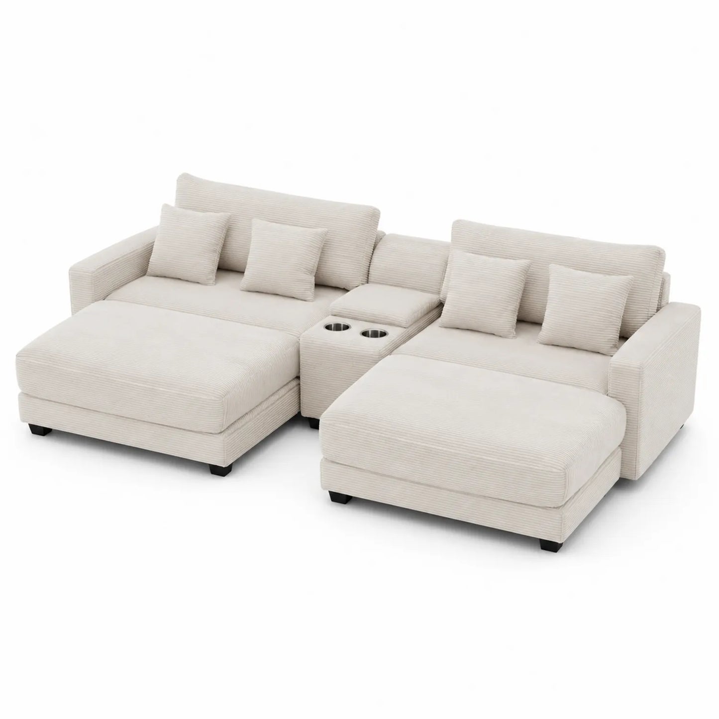 Canapé d'angle en tissu Beige avec porte-gobelets