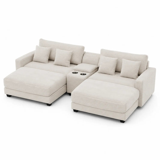 Canapé d'angle en tissu Beige avec porte-gobelets