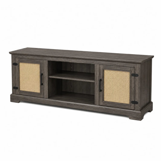Meuble TV en bois et rotin