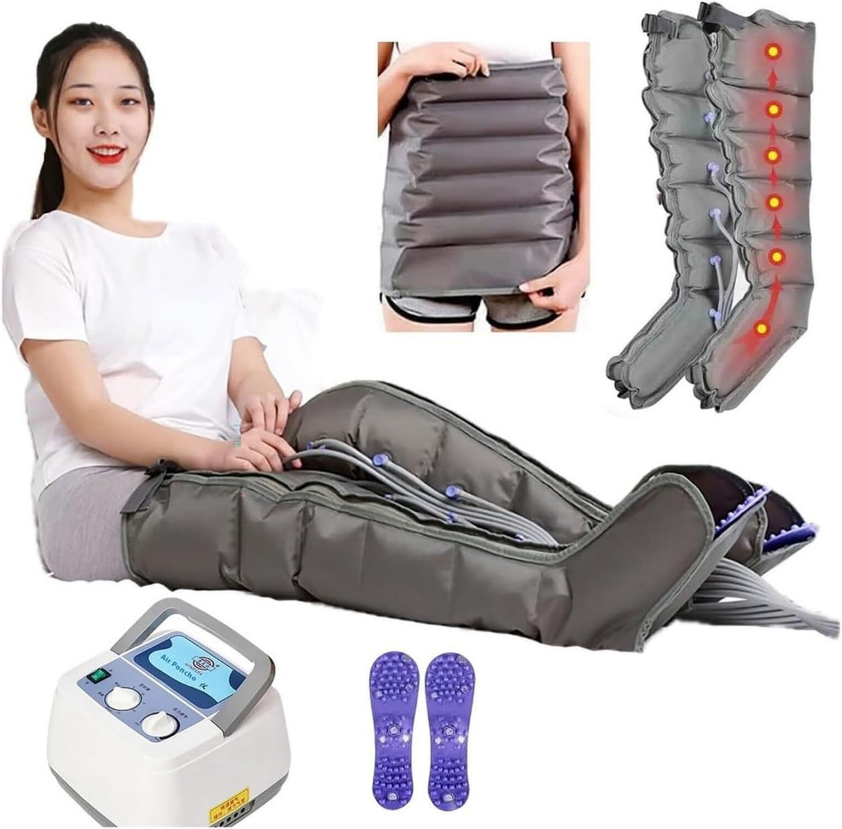 Bottes de pressoth¨¦rapie ¨C massage par compression d'air, fonctionnement silencieux, r¨¦glable, 6 Chambres